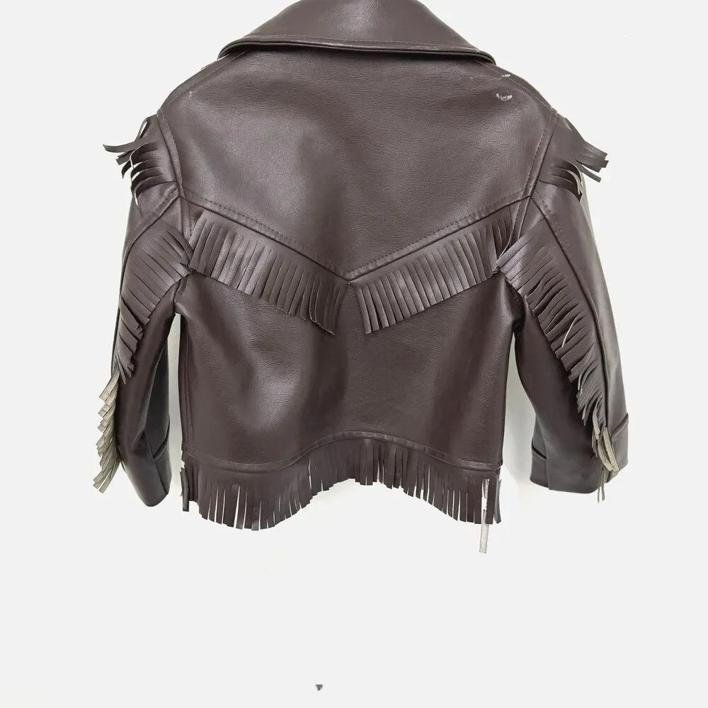 Vintage 60s 70s Thermo &Togs Kids Western Vinyl Fringe Jacket Cowhide Style